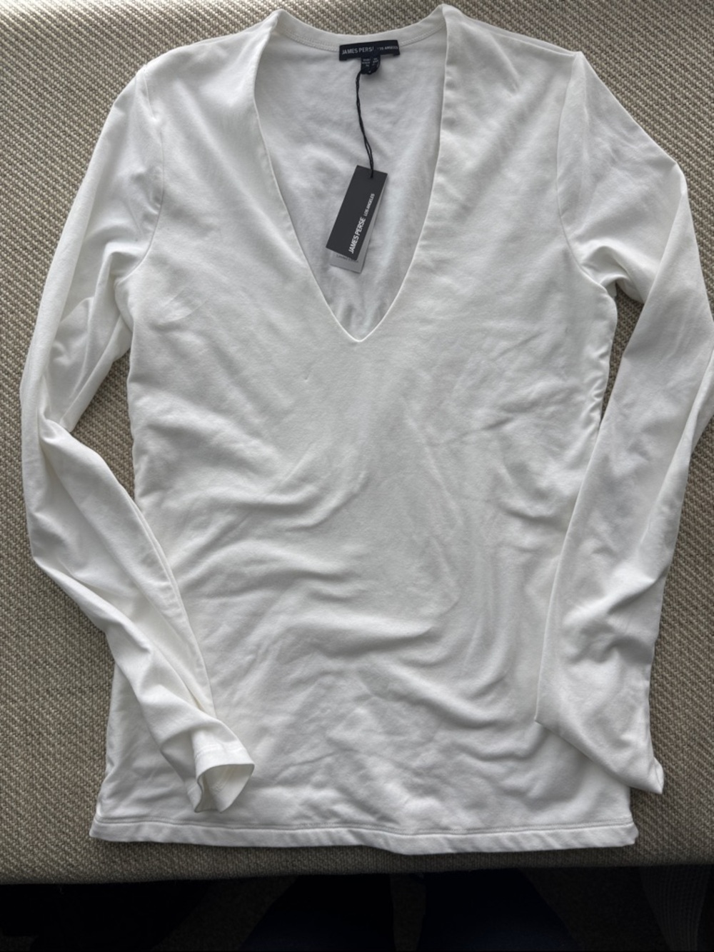James Perse White Long Sleeve V-Neck Tee